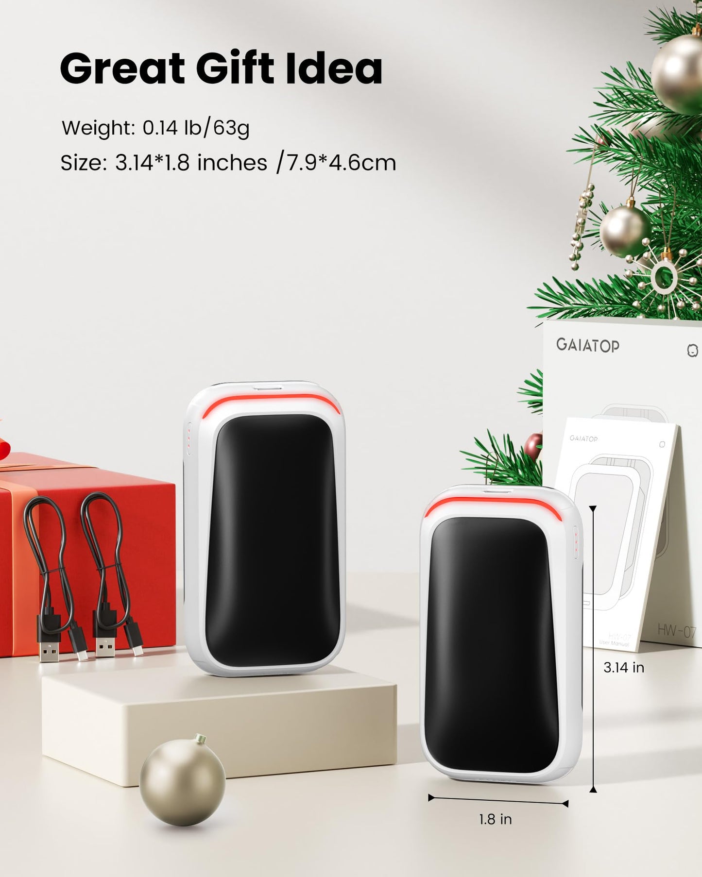 Gaiatop Electric Hand Warmers Rechargeable, Magnetic Pocket Hand Warmer 2-Pack, 3s Fast Heating, Fits in Gloves, for Winter Sports, Hunting Accessories, Stocking Stuffers Gifts for Men Women