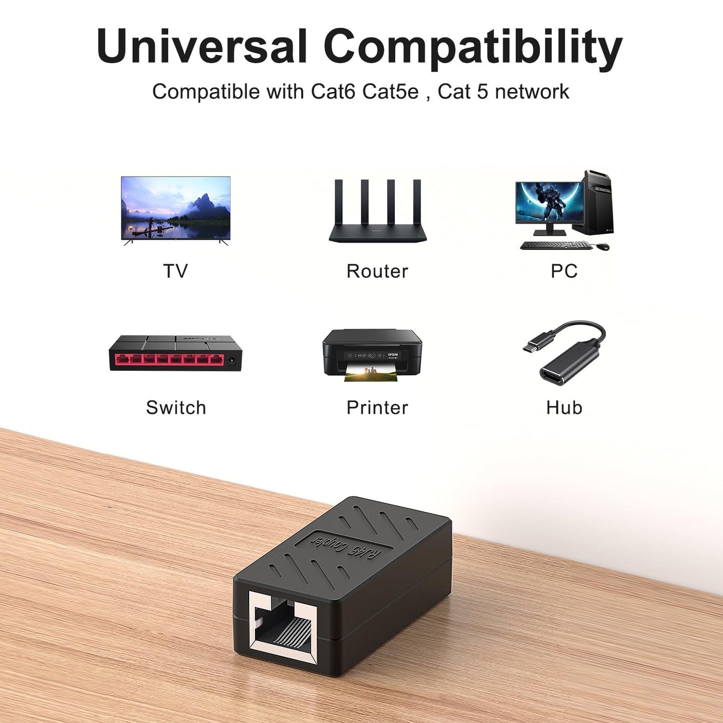 ZUZONG RJ45 Coupler Ethernet Coupler Inline Coupler for Cat8/ Cat7/ Cat6/ Cat5e/ Cat5 Ethernet Cable Extender Adapter for PC Router Modem PS5 Xbox Female to Female (6 Pack Black)