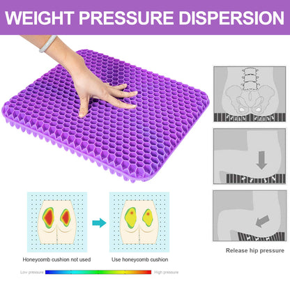 Fzitiy Gel Seat Cushion, for Long Sitting -Double Thick Gel Seat Cushion Breathable Honeycomb Chair Cushion with Non-Slip Cover for Office Chair Car, Wheelchair, Long Trips,Relief Sciatica Pain