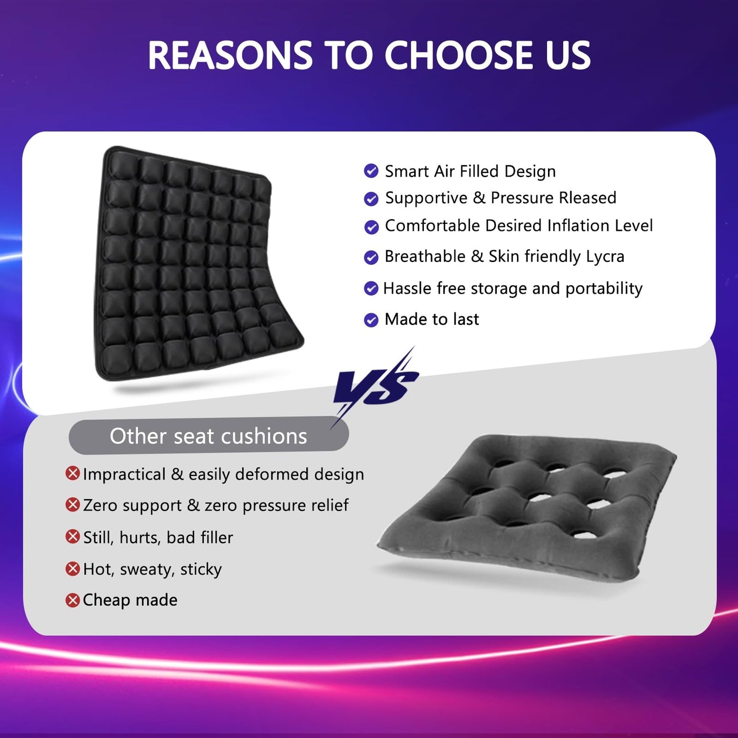 SUNFICON Air Cushion Inflatable Chair Air Seat Cushion Car Portable Breathable Comfort Cushion Office Wheelchair Pad Orthopedics Pain Pressure Relief Cushion Camping Seat Mat 18 x 16 x1 in Black