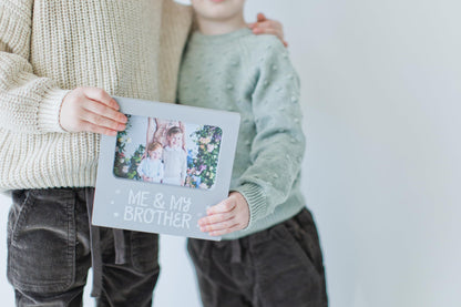 Tiny Ideas Me and My Brother Picture Frame, Christmas Photo Picture Frame, Sibling Keepsake, Ideal Big Brother Gift, Shower Gift and Gender Neutral Nursery Decor, Gray