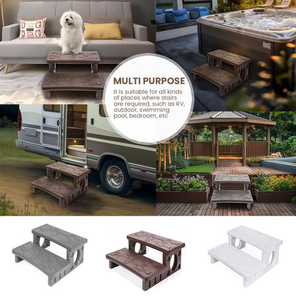 XtremepowerUS Universal Multi Purpose 2-Step Spa Hot Tub Pool Outdoor Indoor Camper RV Deck Steps Sided Step, Mocha