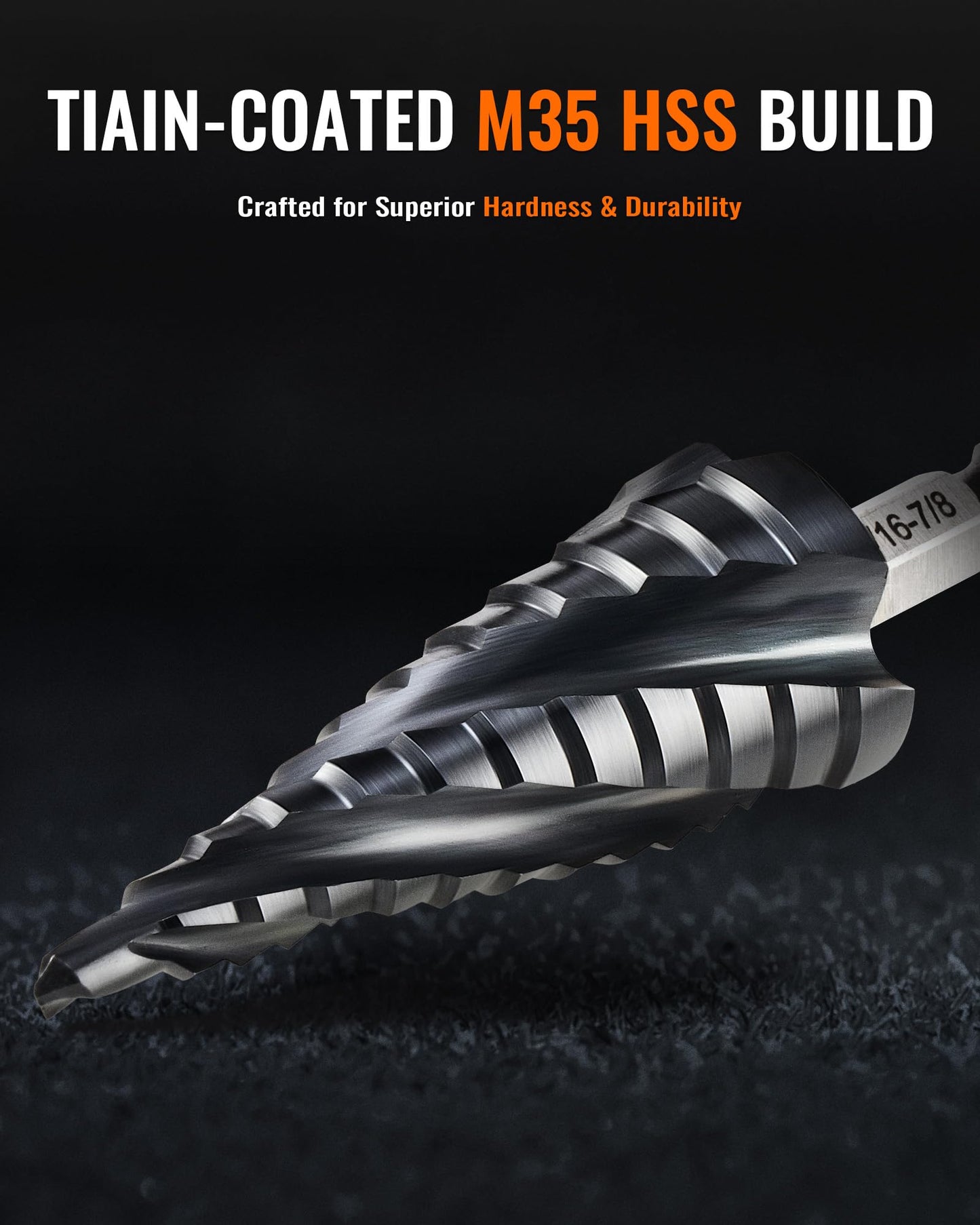 ZELCAN 12 Sizes M35 Cobalt Step Drill Bit, 3/16" to 7/8" Four Spiral Flute Step Drill Bit for Metal, Titanium-Coated HSS Step Bit with 1/4" Hex Shank for Stainless Steel Aluminum Copper Wood Plastic