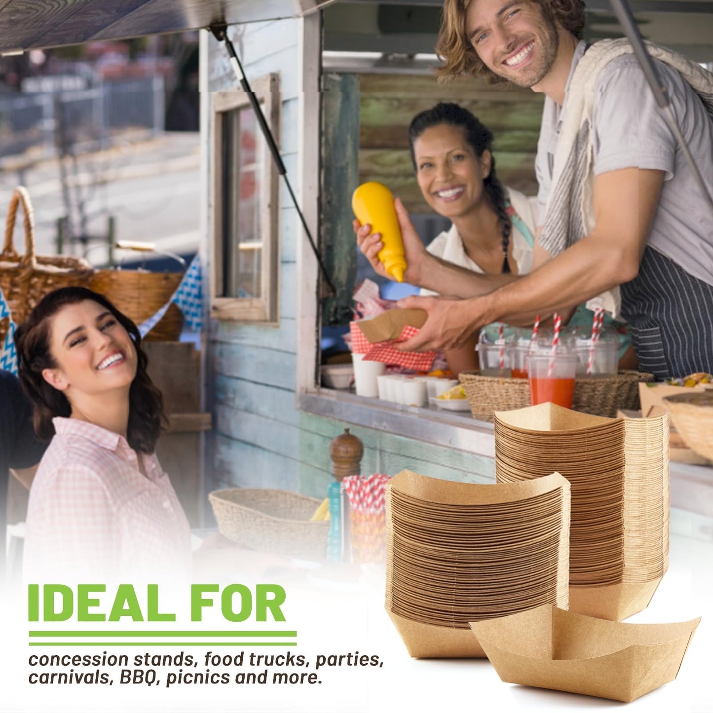 ZORRITA 3 Lb Paper Food Trays - 50 Pack Disposable Nacho Trays, Kraft Paper Food Boats Taco Holders Party Serving Baskets for Hot Dogs Snacks Tacos Fries