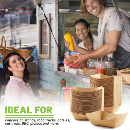 ZORRITA 3 Lb Paper Food Trays - 50 Pack Disposable Nacho Trays, Kraft Paper Food Boats Taco Holders Party Serving Baskets for Hot Dogs Snacks Tacos Fries