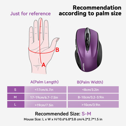 TECKNET Wireless Mouse, 2.4G Ergonomic Optical Mouse, Computer Mouse for Laptop, PC, Computer, Chromebook, Notebook, 6 Buttons, 24 Months Battery Life, 2600 DPI, 5 Adjustment Levels