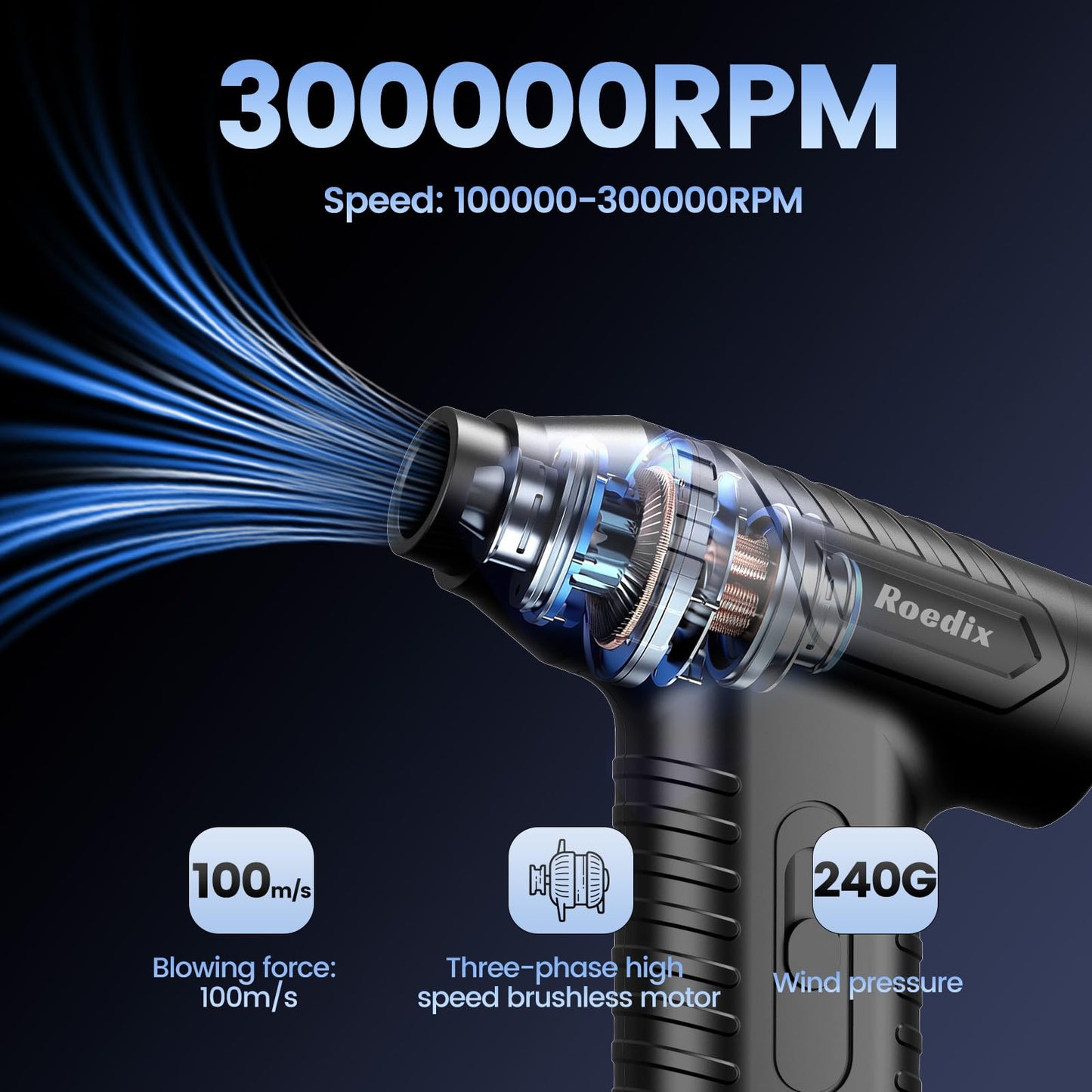 Compressed Air Duster, New Upgrade 300000RPM Electric Air Duster, Powerful Replace Compressed Air Can - No Canned Air, Jet Dry Blower Portable Air Blower for Computer Clean, Keyboard, Car Dry, Home.