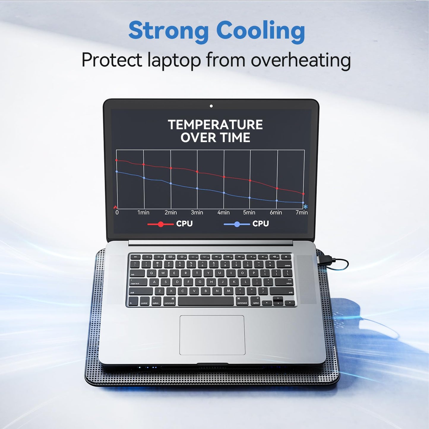 TECKNET Laptop Cooling Pad, Portable Slim Quiet USB Powered Laptop Notebook Cooler Cooling Pad Stand Chill Mat with 3 Blue LED Fans, Fits 12-17 Inches (Black)