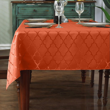 SASTYBALE Rust Jacquard Damask Tablecloth - 60x84 Inch Rectangle (Fits 6-8 Seats) - Fall Thanksgiving Decor - Water Resistant, Wrinkle-Free Polyester, Rustic Harvest Dining Cover for Parties