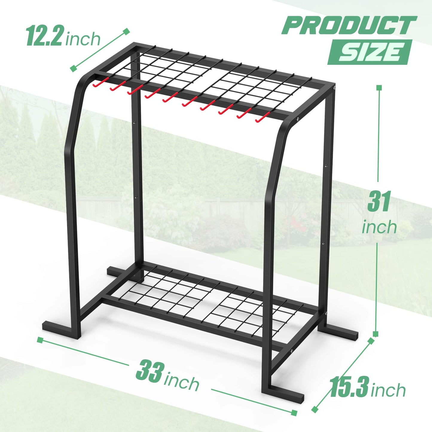 Trieez Extra Large Garden Tool Organizer for Garage, NEVER FALL OVER - Yard Tool Organizer Garage for Organization and Storage, Tool Rack for Shed, Outdoor, Tool Stand