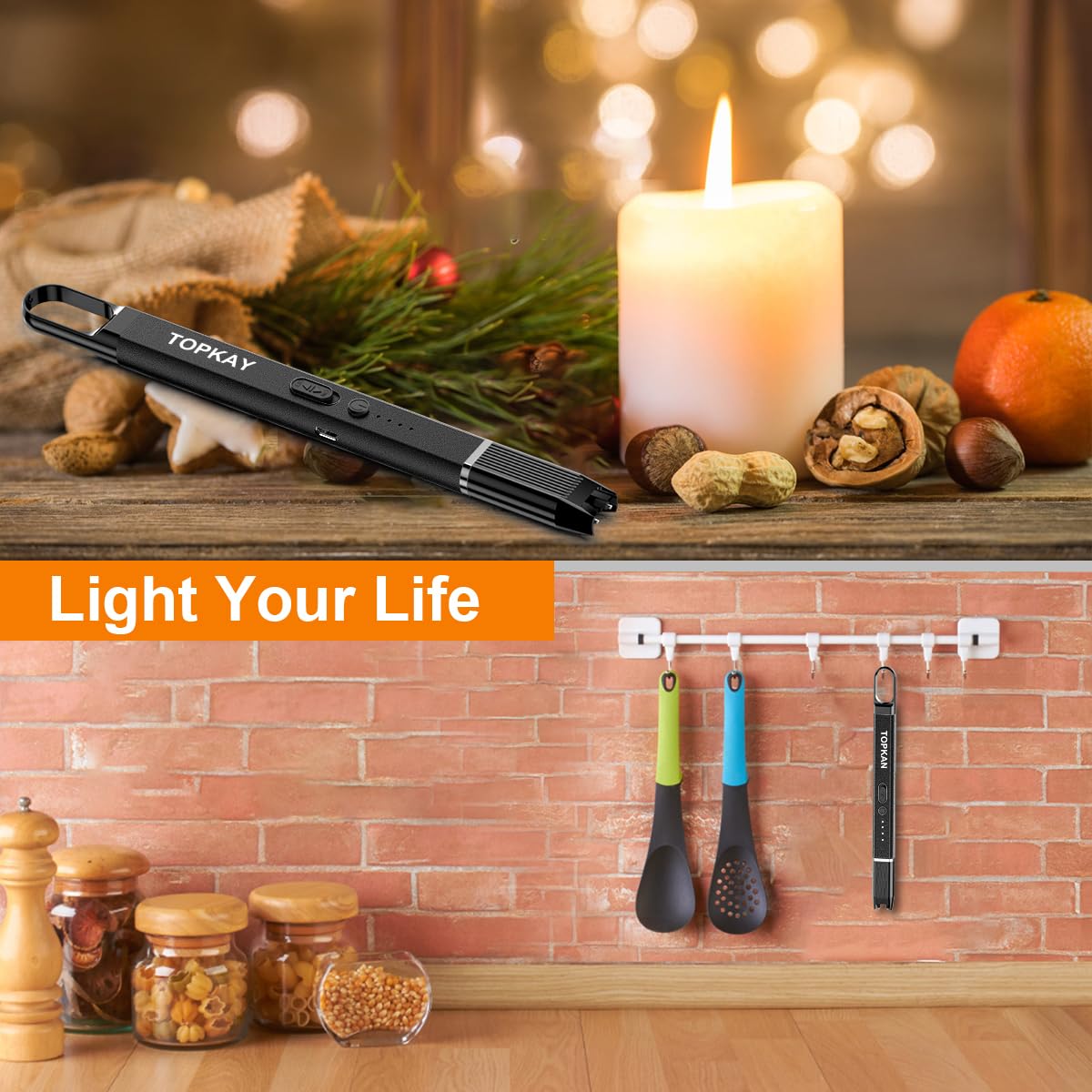 TOPKAY 2 Pack Electric Candle Lighter Windproof Flameless USB Rechargeable Plasma Arc Long Lighter for BBQ Grill Firework Kitchen Camping.