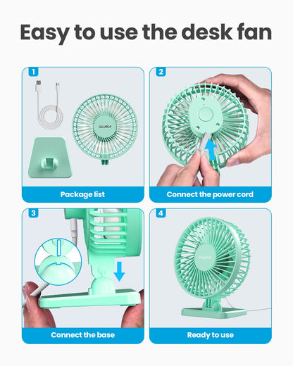 Gaiatop USB Desk Fan, Small But Powerful, Personal Portable Quiet 3 Speeds, Adjustable Mini Table Desktop fan for Cooling Home Office Car Summer Travel Gifts Green