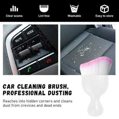 Ziciner Car Detailing Brush, Curved Soft Bristles Auto Removal Dust Collectors, Universal Vehicle Dashboard, Air Conditioner Vents etc Interior Cleaning Tool Accessory (White/White/Pink)