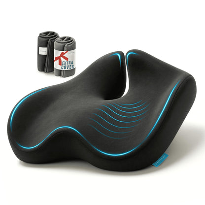 X Large Seat Cushions for Office Chairs - Pressure Relief Seat Cushion for Tailbone Pain, Back Pain, Coccyx & Sciatica Pain Relief Pillow - Office Chair Cushion + Extra Cover(Gray)