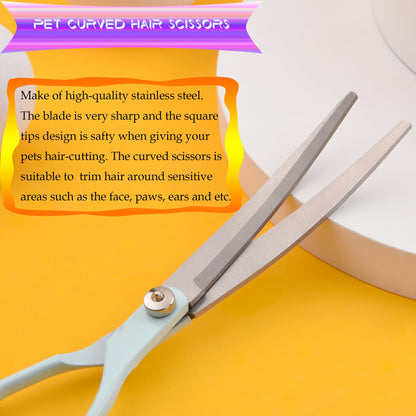 Grooming Scissors for Dogs at Home, Fcysy Professional Pet Grooming Kit Tijeras Para Cortar Pelo De Perros, Cat Grooming Scissors Curved Blending Shears Set for Pet Dog Cat Puppy