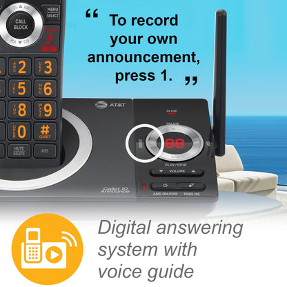 AT&T CL82219 DECT 6.0 2-Handset Cordless Phone for Home with Answering Machine, Call Blocking, Caller ID Announcer, Intercom and Long Range, Black