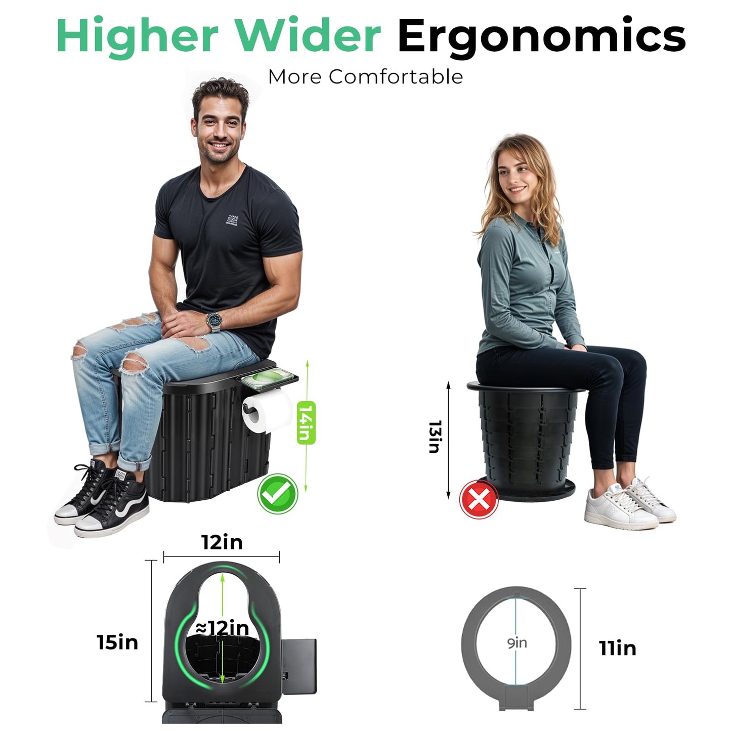 Sckee Camping Toilet, Portable Toilet for Adults, Portable Travel Folding Toilet with Lid and Paper Holder, Compact Potty for Car, Camp Toilet Portable Toilet for Camping, Hiking,Truck, RV, Beach