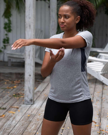 Real Essentials 5 Pack: Women's Short Sleeve T-Shirts Workout Tops Fitness Pilates Gym Activewear Athletic (Plus Available), Set 6, M, Pack of 5