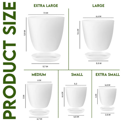 Utopia Home - Plant Pots Indoor with Drainage - 7/6.6/6/5.3/4.8 Inches Garden Flower Pots for Indoor Planter - 5 Pack White Plastic Planters - Ideal for Stocking Stuffers or Room, Office Home Decor