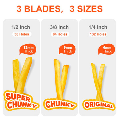 Befano French Fry Cutter, Stainless Steel Potato Cutter with 1/2 Inch, 3/8 Inch and 1/4 Inch Blades (Manual Cutter, 1/2 '' & 3/8 '' & 1/4 '' Blade)