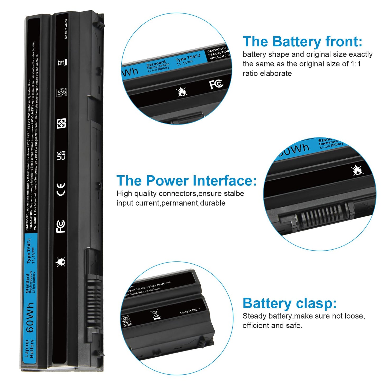 T54FJ M5Y0X 8858X Laptop Battery for Dell Latitude E6420 E6520 E6530 E5420 E5520 E5430 E5530 Inspiron 17r-7720 17r-se-7720 17r-5720 15r-5520 15r-7520 P/N: T54F3 P8TC7 P9TJ0 R48V X57F1 M421R M521R