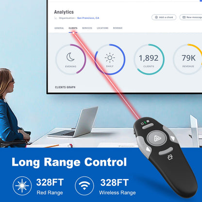 QUI Presentation Clicker Wireless Presenter Remote Clicker for PowerPoint Presentations, Wireless USB Presenter Slide Advancer for Mac, Keynote, Computer, Laptop