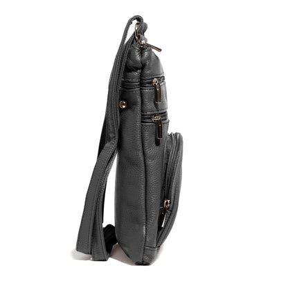 TOVOSO Crossbody Bag for Women, Genuine Leather Multi-Pocket Purse with Adjustable Strap, RFID Protection, Built-In Wallet, Medium, Black