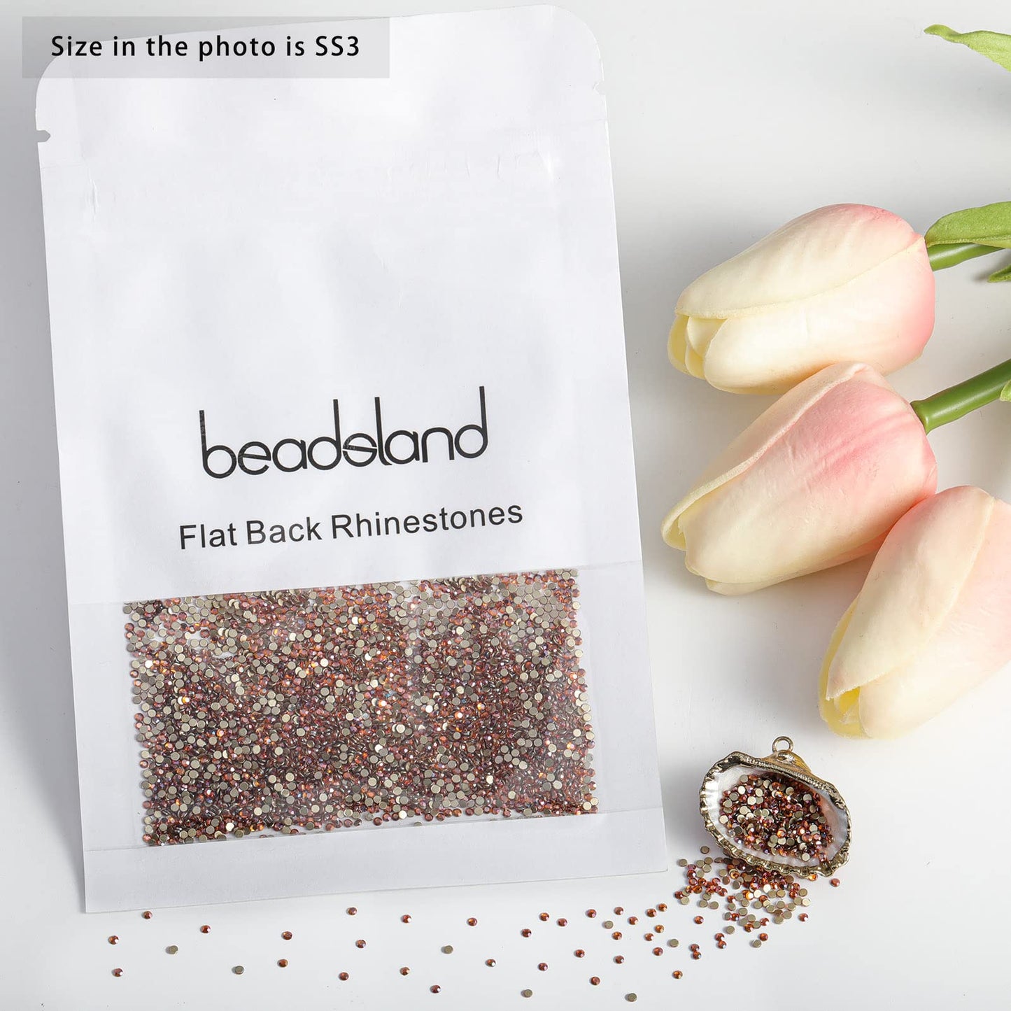 Beadsland 1440 Pieces Flat Back Crystal Rhinestones Round Gems,Amber,SS3,1.2-1.4mm