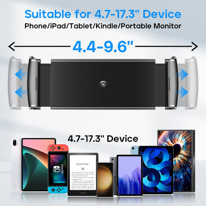 ROADOM Tablet Stand, Adjustable 360° Swivel Bracket, 180° Tiltable Clamp,Foldable Tablet Holder for 4.7-17.3'' iPhone/iPad/Tablet/Portable Monitor, Aluminum Alloy, Black