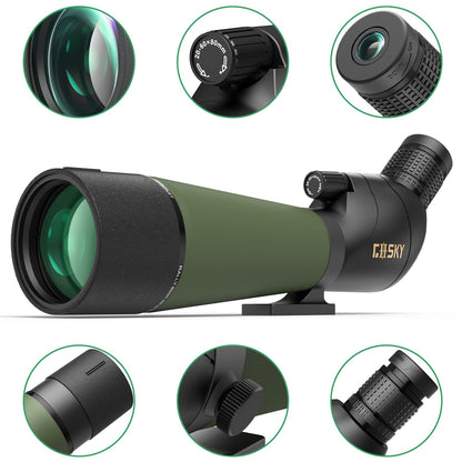 Gosky Flagship DiamondEdge 20-60x80 Spotting Scope with Tripod, Carrying Bag and Quick Phone Holder - BAK4 High Definition Waterproof Spotter Scope for Bird Watching Wildlife observing,Green