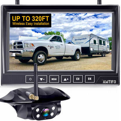 RV Backup Camera Wireless Easy Install: Plug & Play for Furrion Pre-Wired RVs - 7″ HD Touch Key Monitor, 1080P DVR, 4-Channel Split-Screen, Night Vision, IP69K Waterproof AMTIFO A7