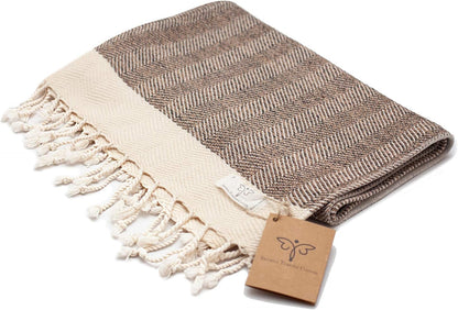 SMYRNA TURKISH COTTON Herringbone Series Turkish Hand Towels Set of 2, 16x40 inch, Decorative Turkish Hand Towels for Bathroom, Kitchen, Face, Hair, Tea, Yoga, Gym, Dishcloth Set of 2, Latte