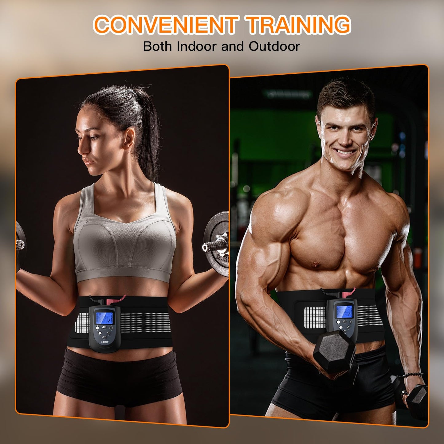 DOMAS Ab Belt Abdominal Muscle Toner- Abs Stimulator with 6 Modes Electronic Abs Stimulating Belt EMS Muscle Toning Belt for Men Women Training Device for Muscles Stomach Workout Massager