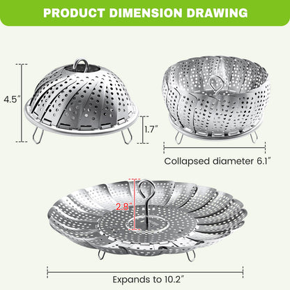 Steamer Basket Stainless Steel Instant Pot Accessories for Food and Vegetable, Zocy Premium Expandable Steam Basket to Fit Various Size Pots Medium (6.1" to 10.2"))