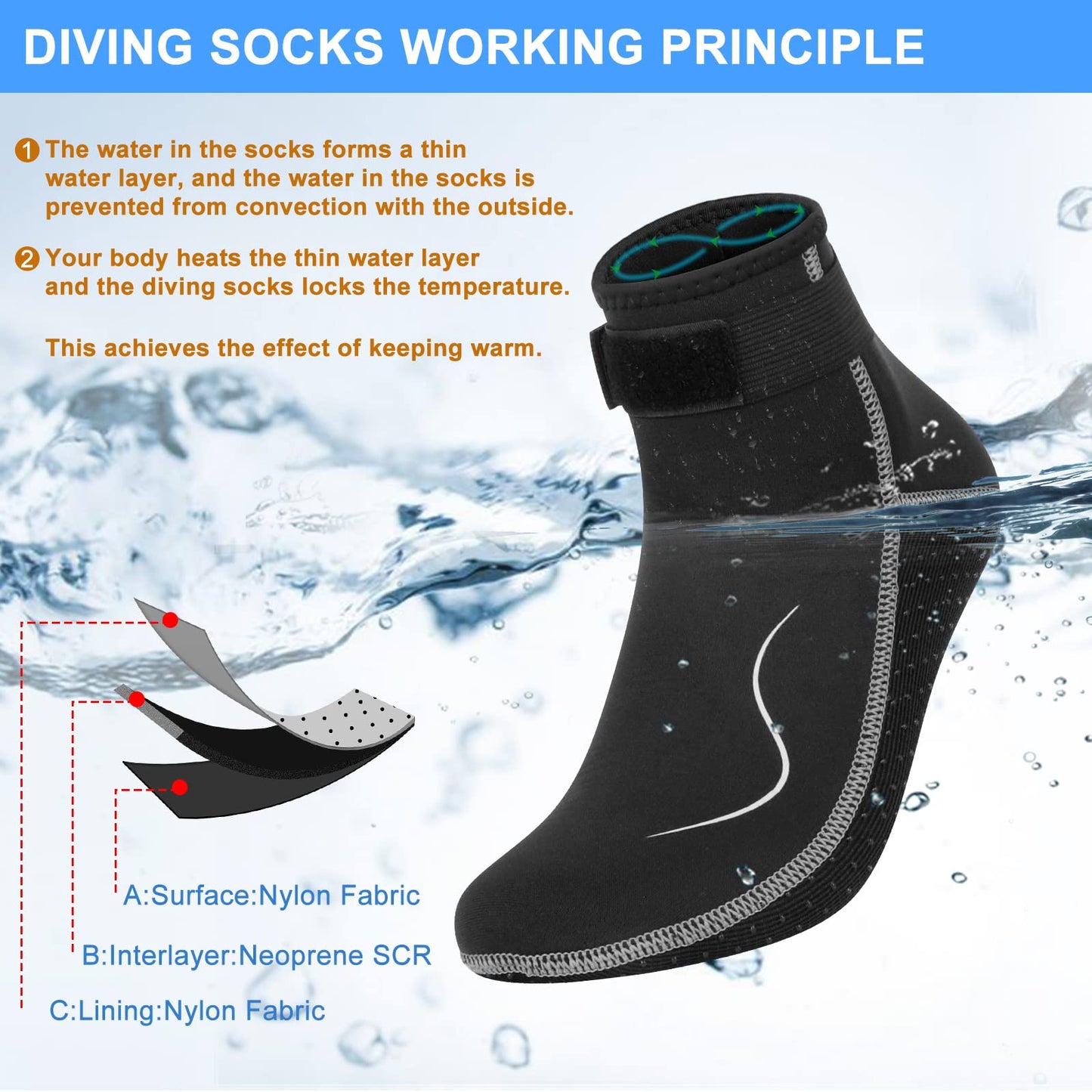 Gimilife Neoprene Socks, 3MM Water Socks for Women Men, Diving Wetsuit Sock for Beach Volleyball Snorkeling Surfing