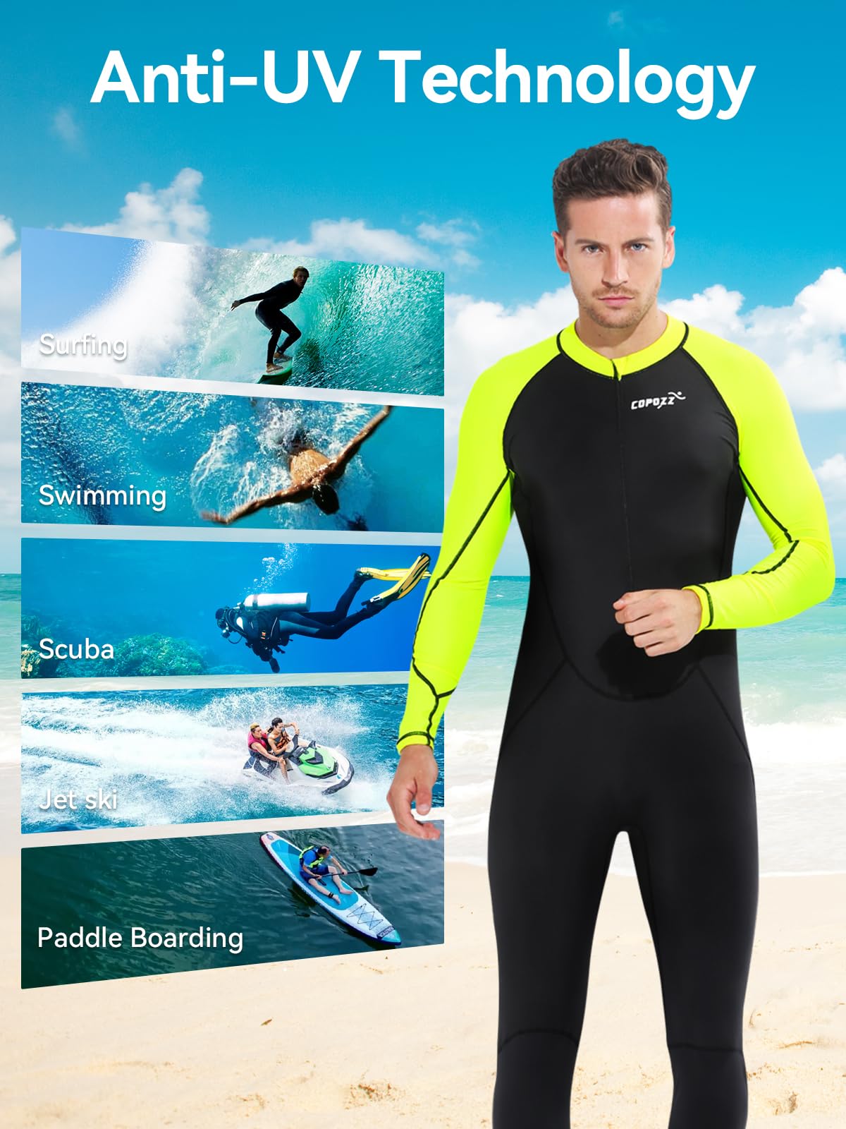 COPOZZ Mens Wetsuit – Full Body UV Protection Wet Suit for Surfing, Diving & Snorkeling