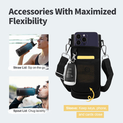 WixByti 32 oz Insulated Water Bottle with Straw (Cold for 48 Hrs), Stainless Steel Triple Wall Vacuum Sports Water Jug, Leakproof Hydro Cup Flask with Paracord Handle & Straw Spout Lids & DIY Stickers