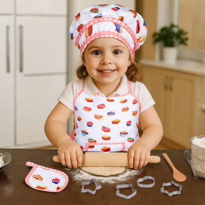 3 Otters Kids Chef Hat and Apron, 11 PCS Chef Costume Sets Pretend Play Kitchen Toys Baking Tools for Toddler