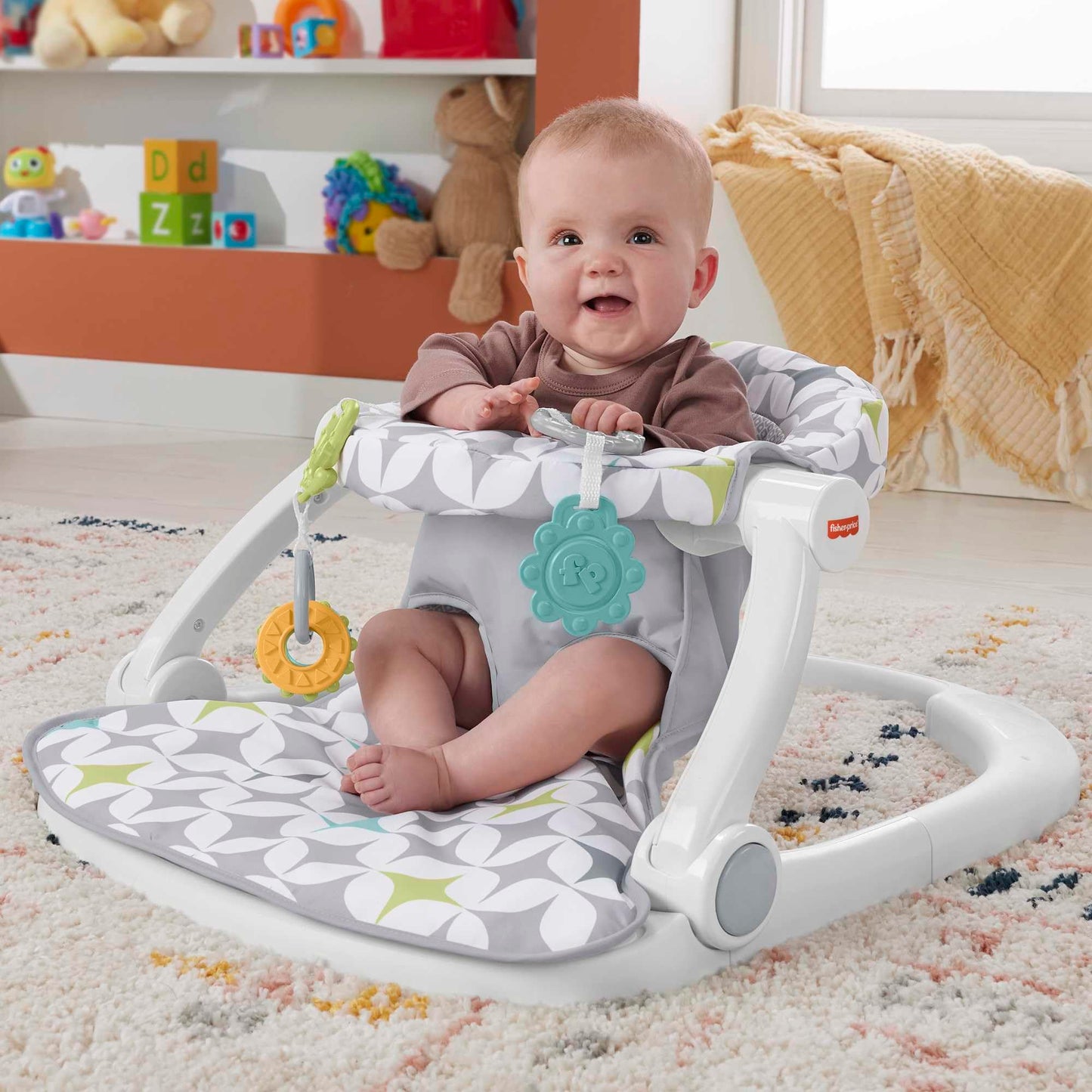 Fisher-Price Portable Baby Chair Sit-Me-Up Floor Seat With Developmental Toys & Machine Washable Seat Pad, Starlight Bursts