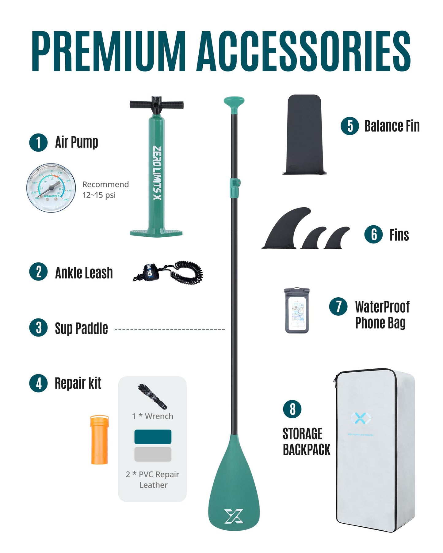 ZLX Inflatable Stand Up Paddle Board, 10'6" SUP Non-Slip Stable Deck Pad, Unique Center Fin, Premium Accessories, Portable Paddleboard for Adults, Beginners, All Skill Levels