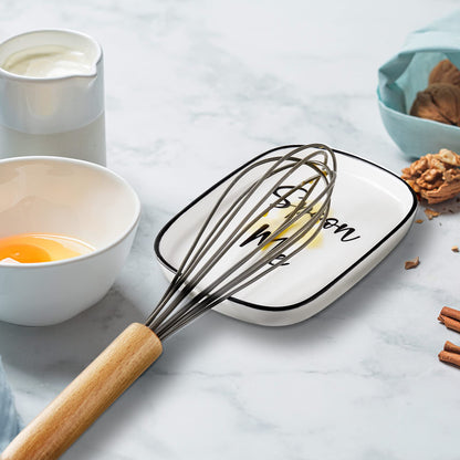 Ceramic Spoon Rest for Stove Top, Large Spoon Holder for Kitchen Counter, White Coffee Spoon Rest, Heat-Resistant Cooking Utensil Rest, Modern Farmhouse Kitchen Décor