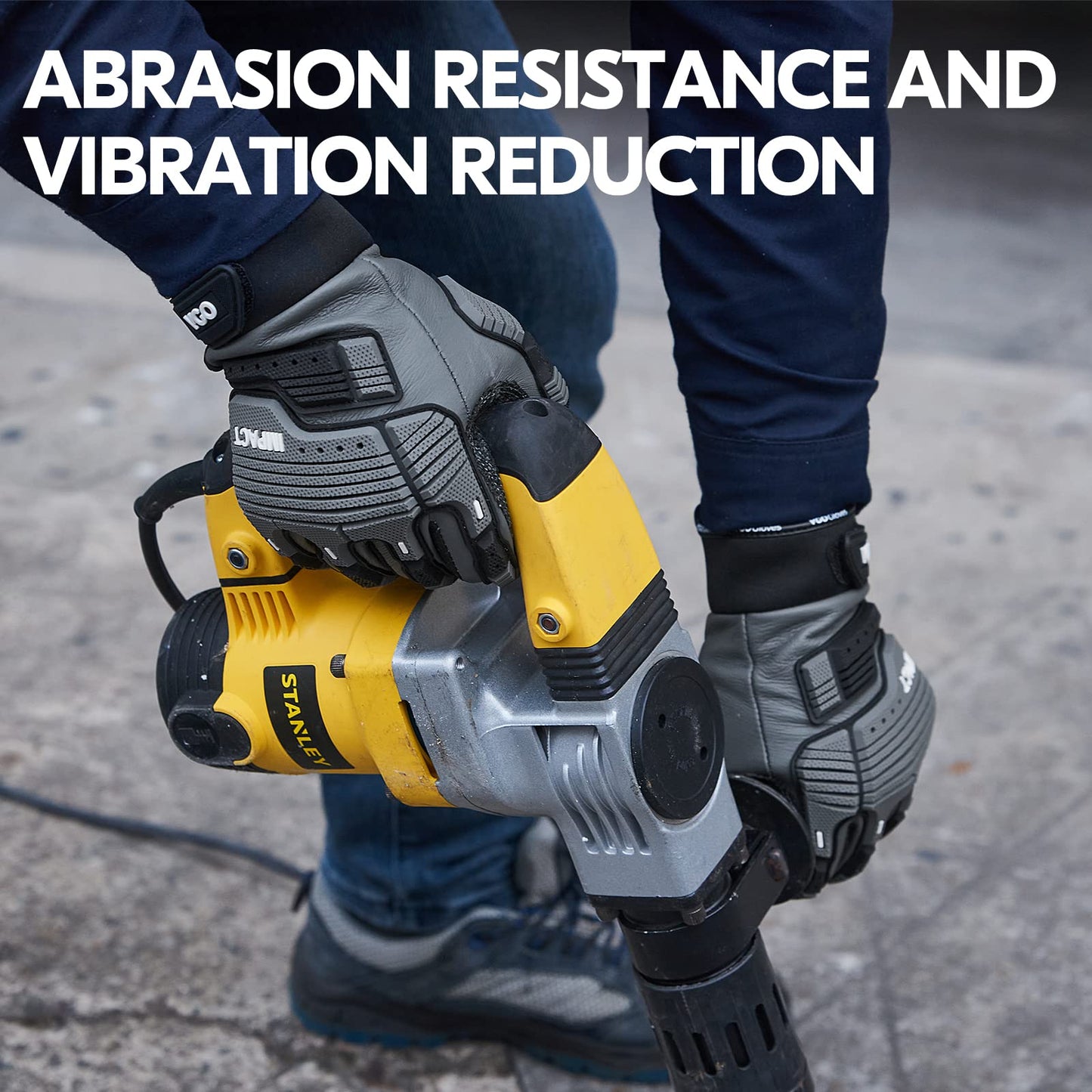 Vgo 1Pair Safety Leather Work Gloves - Mechanics, Impact & Rigger Gloves - Anti-Vibration, Heavy Duty, Water Resistant (Size M, Gray, CA7722WR)