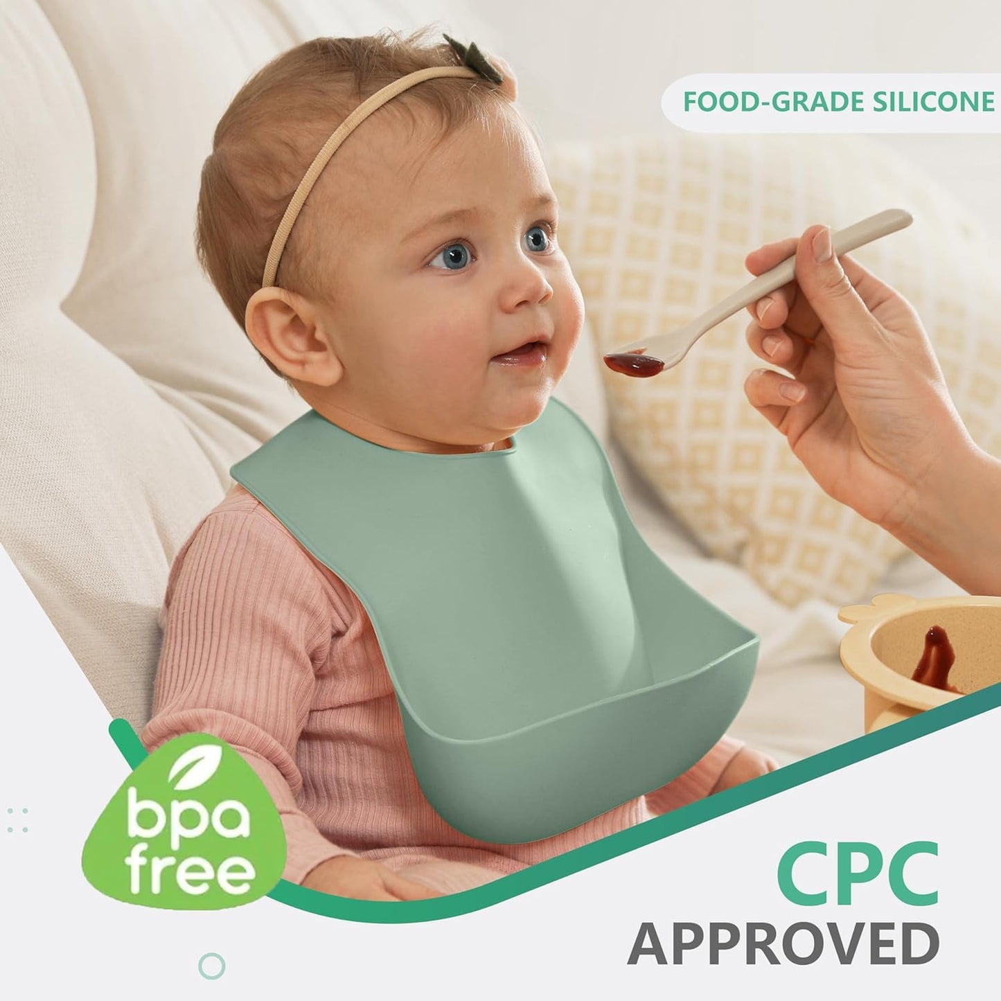 Cuddle Campus Set of 3 Silicone Bibs for Babies & Toddlers,Soft Adjustable Bibs with Pocket Food Catcher for Baby Girl,Boy(Set 1)