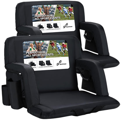 Sportneer Stadium Seats with Back Support: 2.5'' Thick Comfy Cushion 6 Adjustable Angle Bleacher Seat with Armrest - 2 Large Pockets, 2 Cup Holders Stadium Chair for Sport Events Concerts Parks