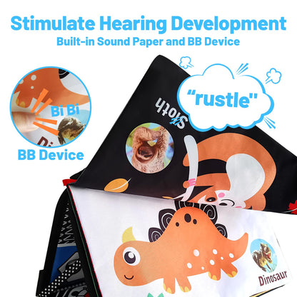 Baby Mirror Toys for Tummy Time, Newborn Infant 0 3 4 6 12 Months Old Boy, Girl Gift. Brain Developmental Montessori Sensory High Contrast Crinkle Book w Safe Mirror for Floor, Crib, Car, Bouncer