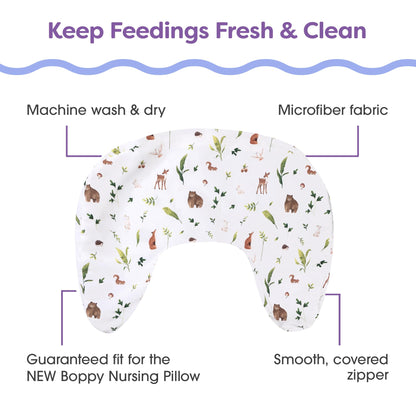 Boppy Nursing Pillow Cover - Soft, Hypoallergenic Washable Microfiber Bottle & Breastfeeding Pillow Covers (Redesigned Feeding Pillow Sold Separately) - Neutral Plants and Animals