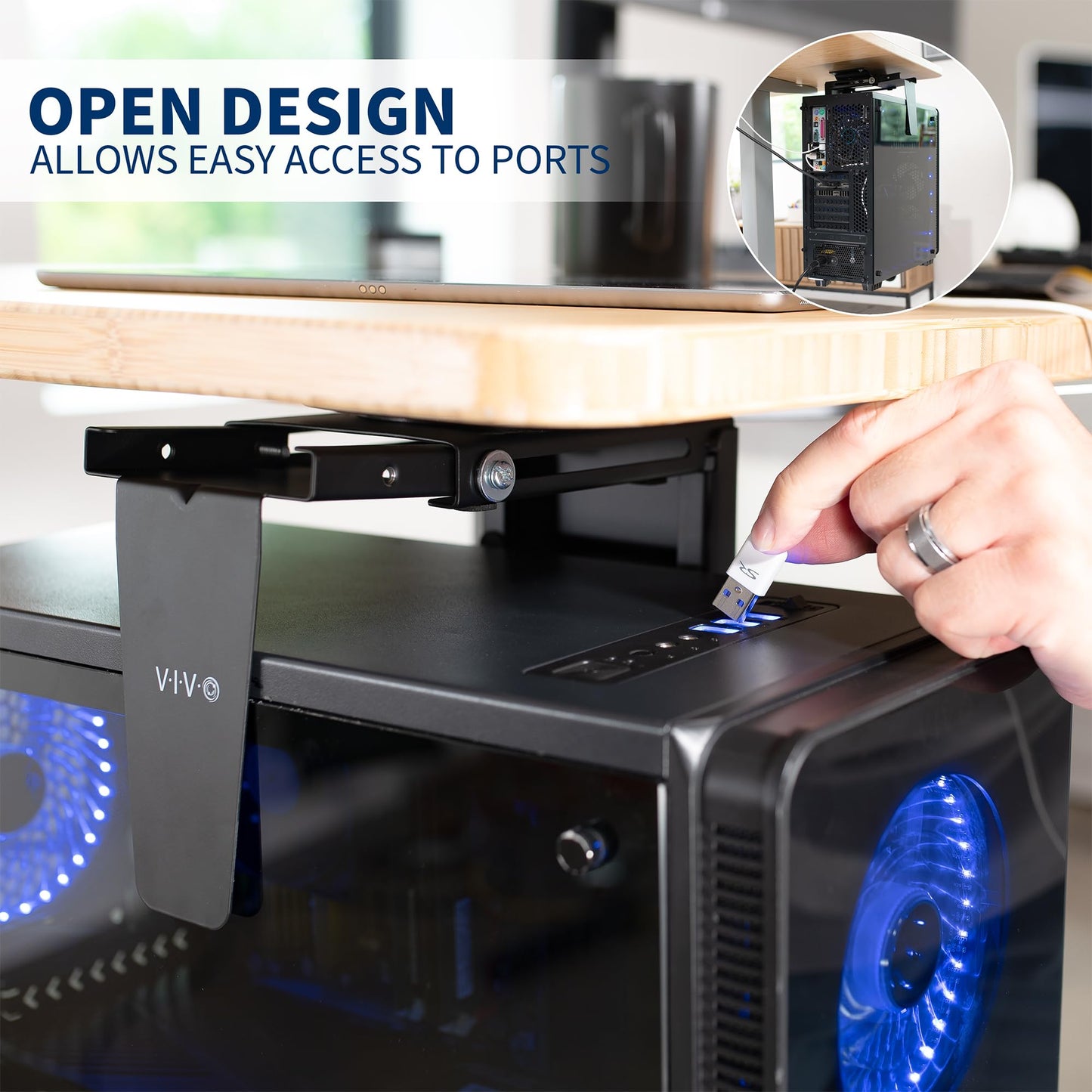 VIVO Adjustable Under Desk and Wall 3.5 to 7.8 inch Wide Office PC Mount, Computer Case CPU Machine Holder Stand with Swivel and Secure Locking, Holds 22 lbs, Black, MOUNT-PC01