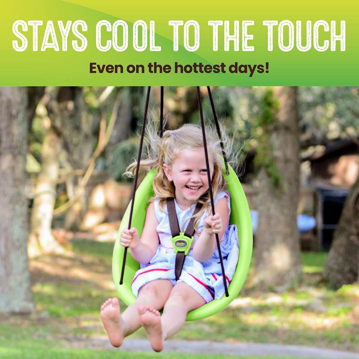 Swurfer Kiwi Toddler Swing – Comfy Baby Swing Outdoor, 3-Point Adjustable Safety Harness, Safe Quick Click Locking System, Foam-Lined Shell, Blister-Free Rope, Age 9 Months and Up, Green