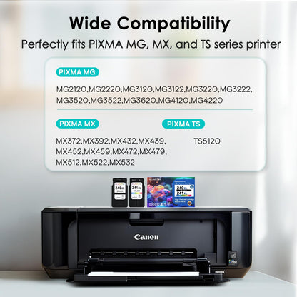 Eco Victor Remanufactured Ink Cartridge Replacement for Canon 240XL 241XL Combo Pack PG240 CL241 for PIXMA MG3620 TS5120 MG3520 MG3220 MG2120 MG4220 MX392 MX452 MX522 Printer (Black Color, 2 Pack)