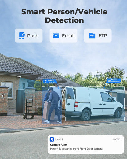 REOLINK Smart 5MP 8CH Home Security Camera System, 4pcs Wired PoE IP Cameras Outdoor with Person/Pet/Vehicle Detection, 4K 8CH NVR with 2TB HDD for 24-7 Recording, RLK8-520D4-5MP